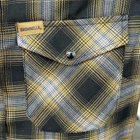 Dixxon Brownells Big Iron Plaid Flannel Pearl Snap Shirt Women’s Medium EUC - Picture 8 of 14